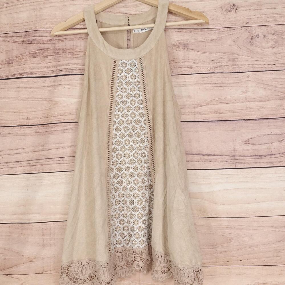 NEW! Maurices Tank Top Womens‎ 1 Tan Lace Inset Crochet Hem Sleeveless Boho